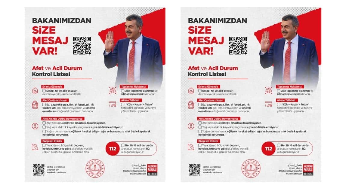 AFET VE ACİL DURUM KARTI